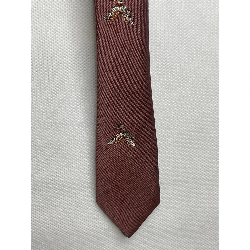 Vintage Oleg Cassini Marchese Weiss Repp Silk Tie Mauve Embroidered Mallard Duck